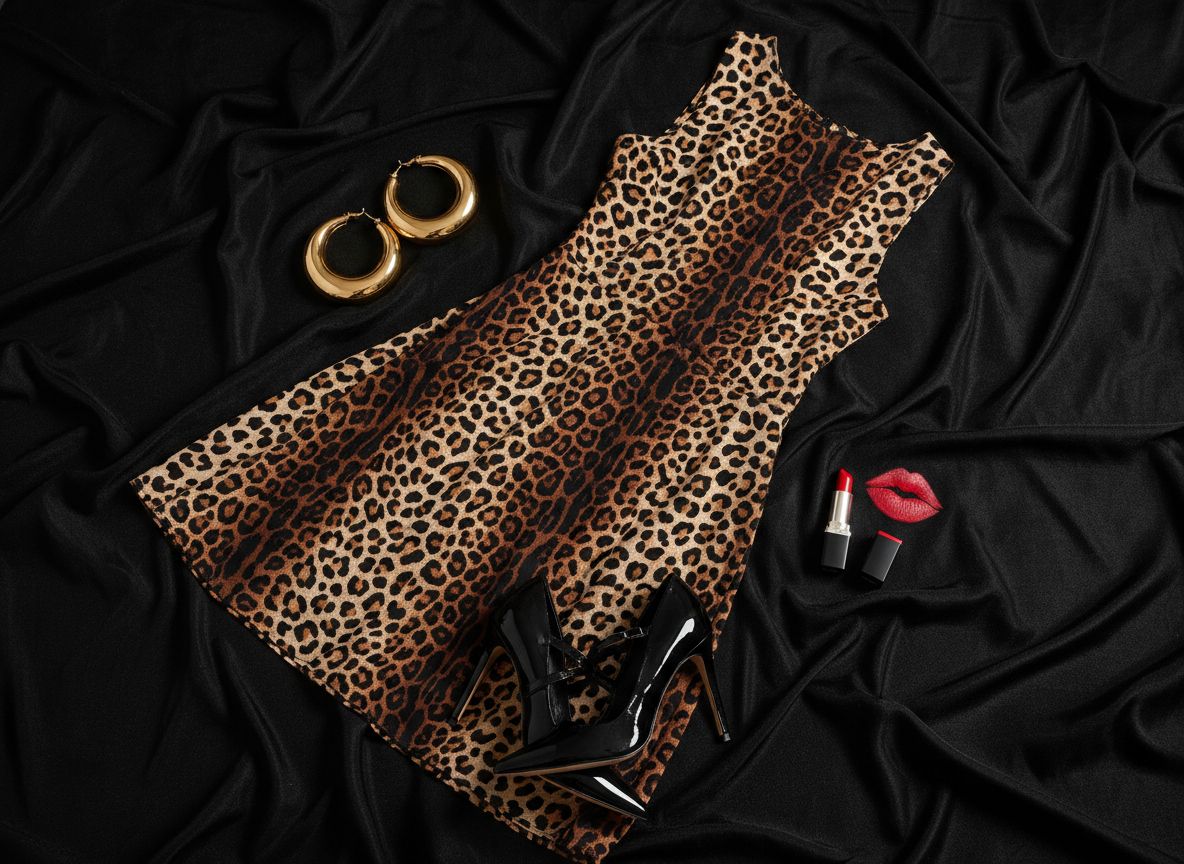 Mob Wife aesthetic outfit: Sunday Dinner featuring Leopard print dress and Gold hoops