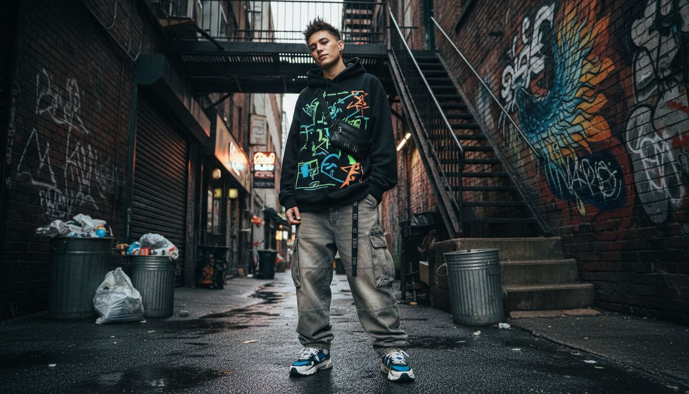 Streetwear aesthetic style guide featuring black tones, limited edition sneakers, and sneakers as statement pieces vibes