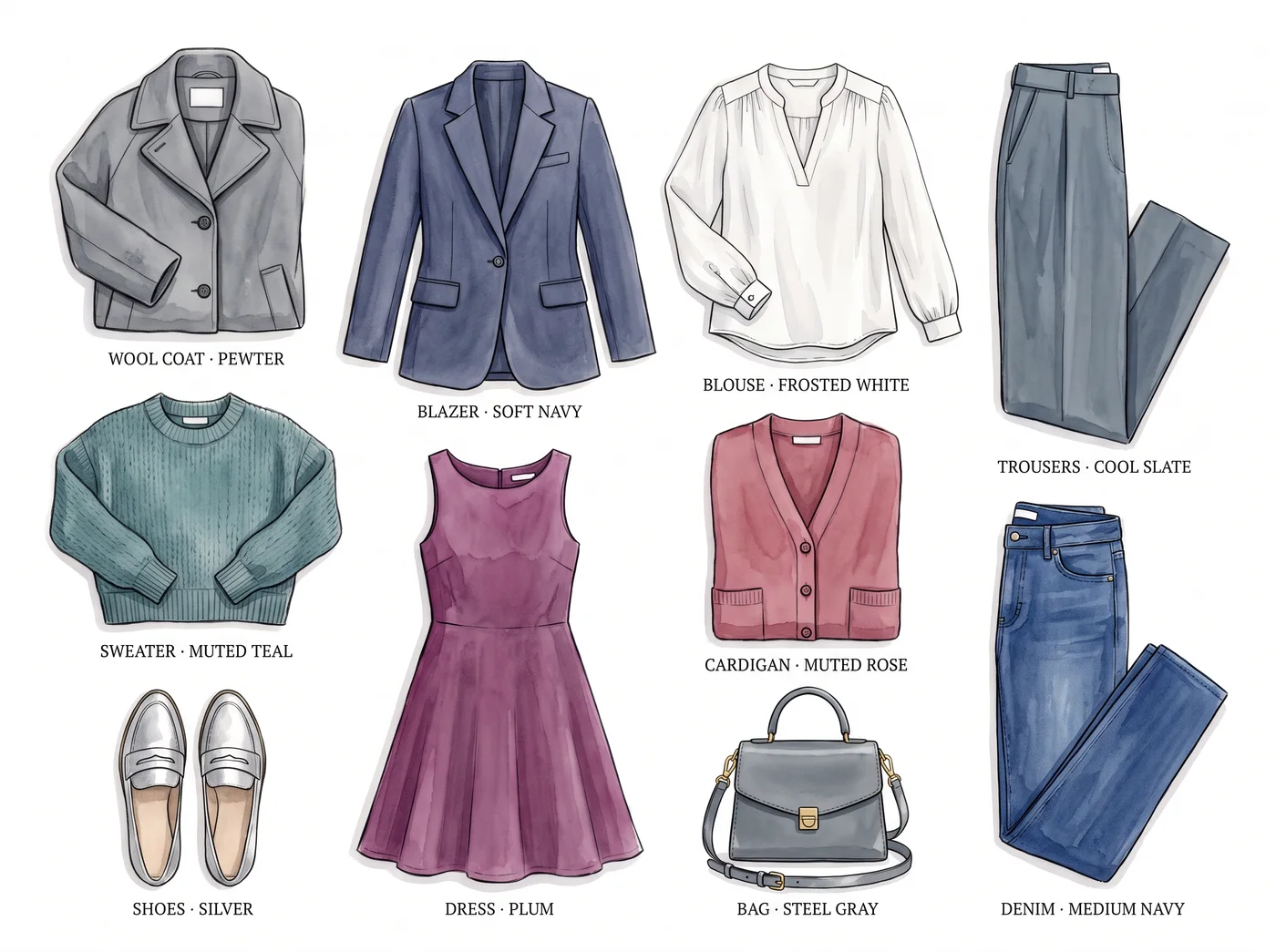 Cool Summer 10-piece capsule wardrobe β illustrated flat lay