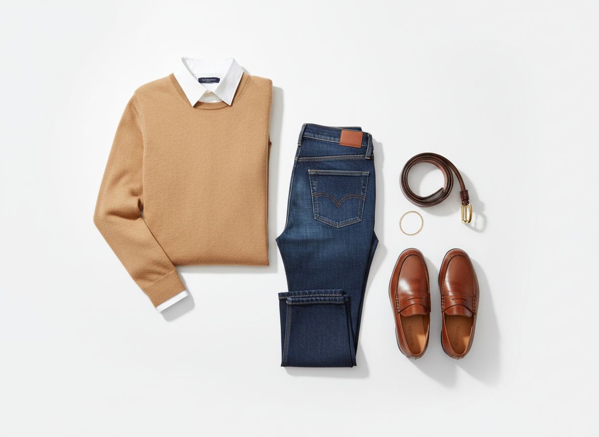 Classic essence Weekend Refined outfit featuring Cashmere crewneck and Well-fitted jeans