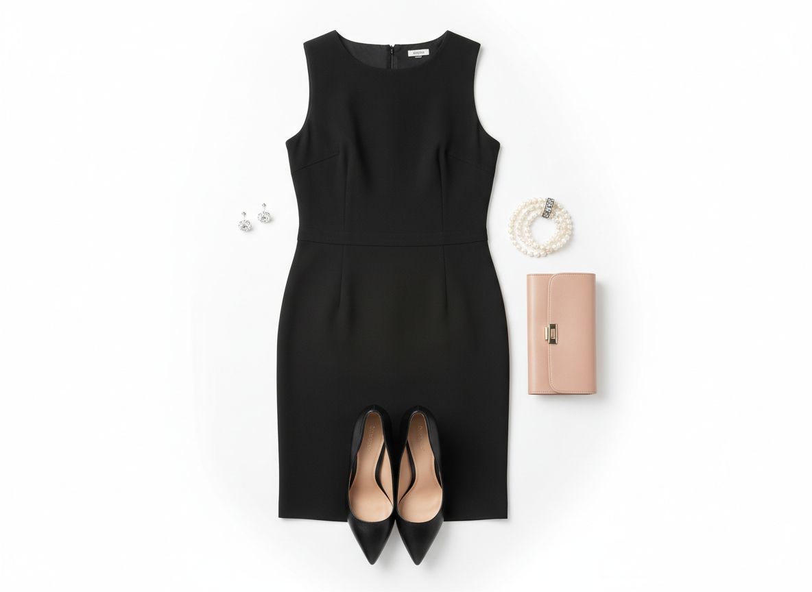 Classic essence Evening Grace outfit featuring Elegant sheath dress and Diamond or pearl earrings