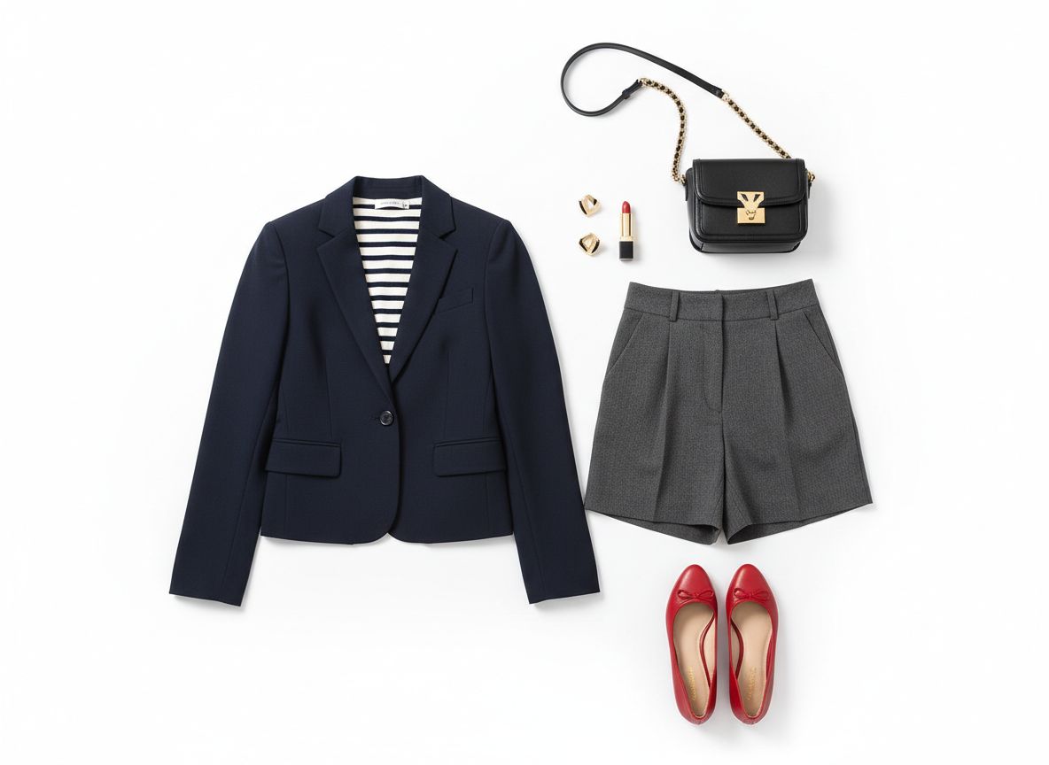 Gamine essence Classic with a Twist outfit featuring Cropped blazer in bold color and High-waisted tailored trousers