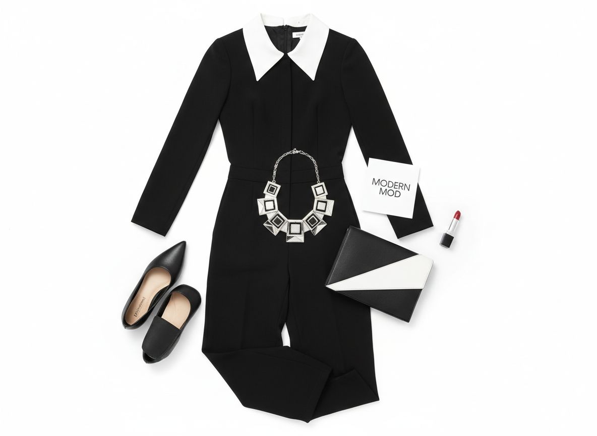 Gamine essence Evening Edge outfit featuring Tailored jumpsuit with contrast details and Statement belt