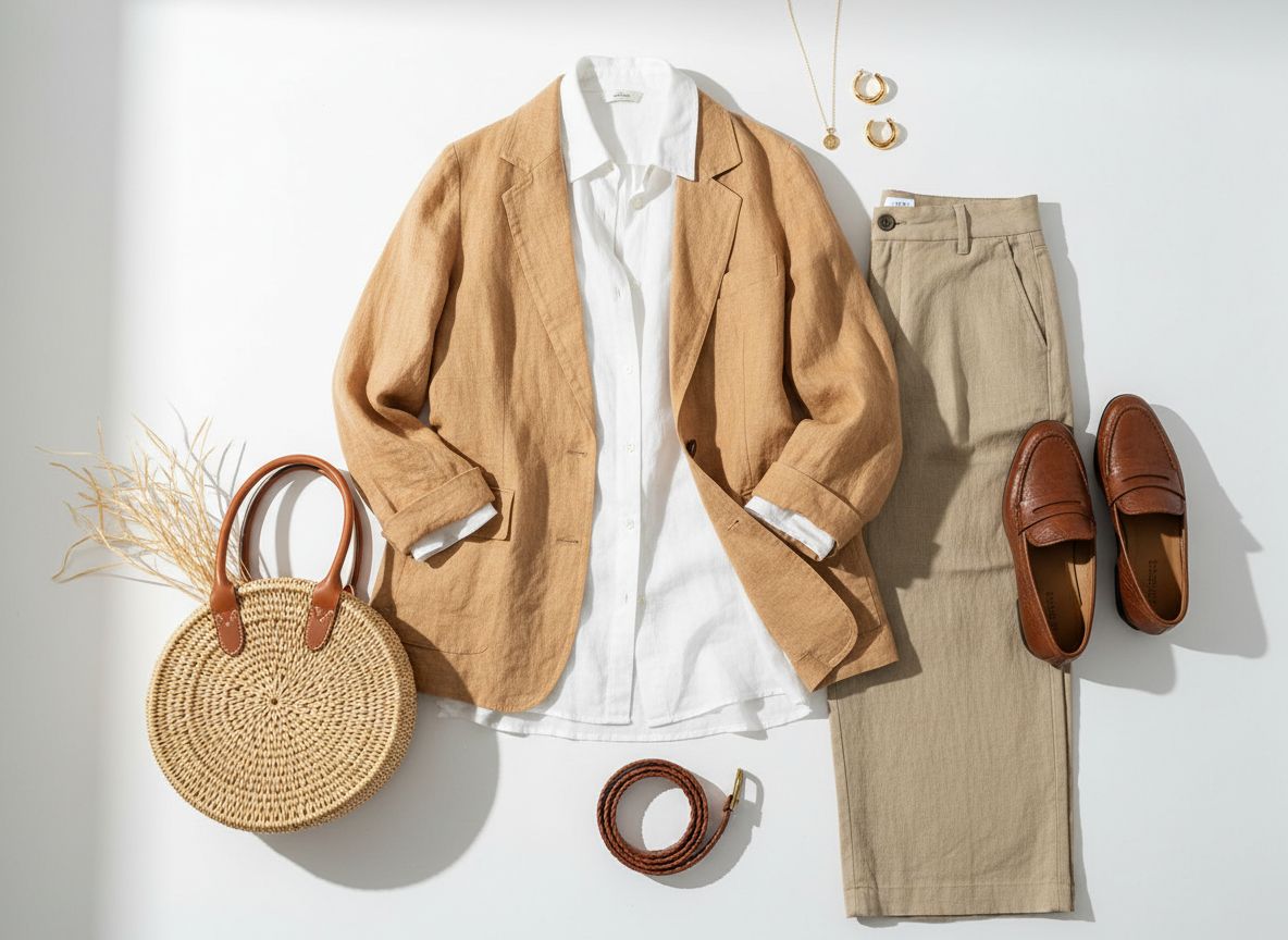 Natural essence Weekend Ready outfit featuring Oversized linen shirt and Relaxed straight-leg jeans