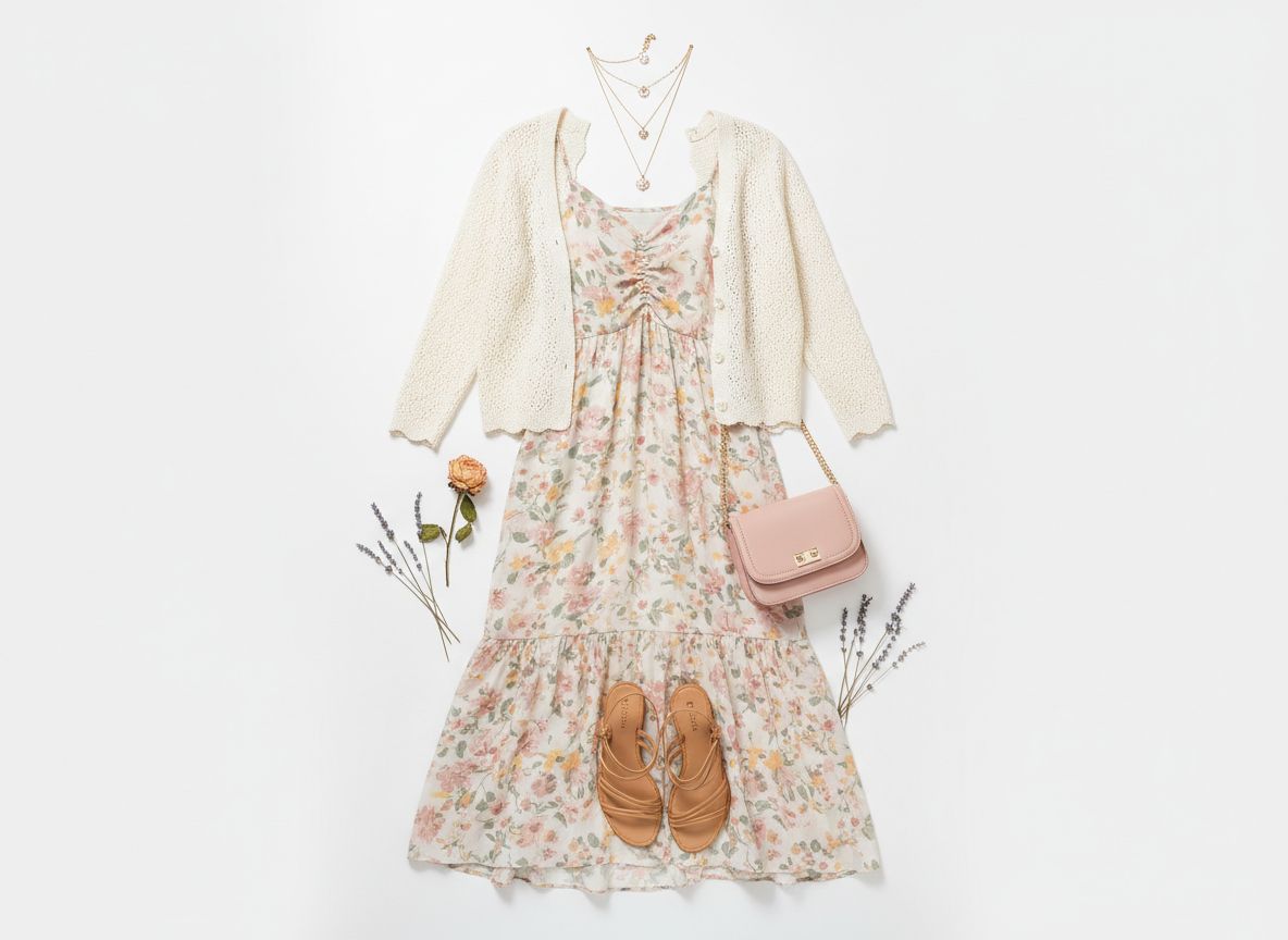 Romantic essence Weekend Romance outfit featuring Soft floral dress and Cardigan