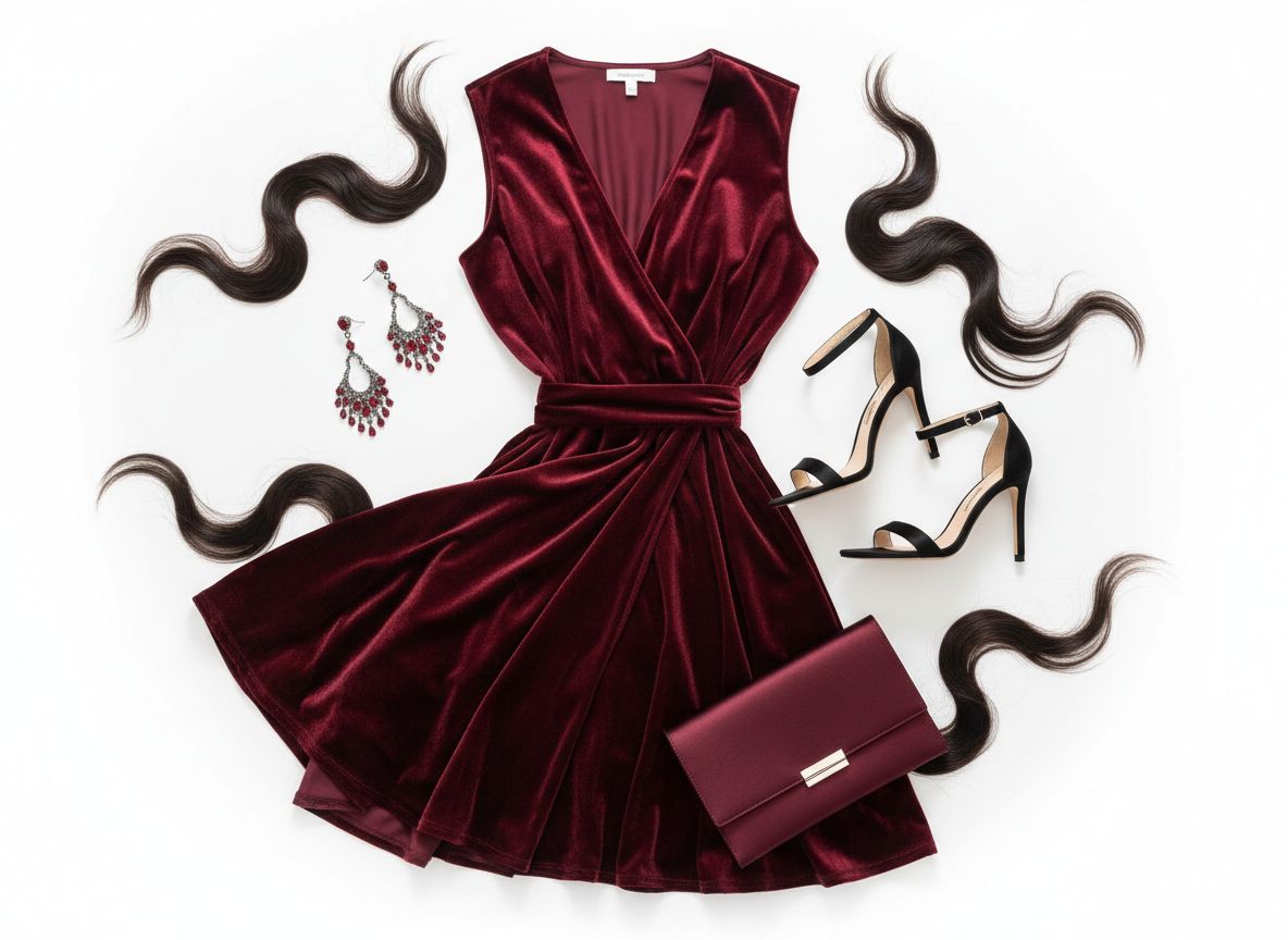 Romantic essence Evening Glamour outfit featuring Draped velvet dress and Statement earrings